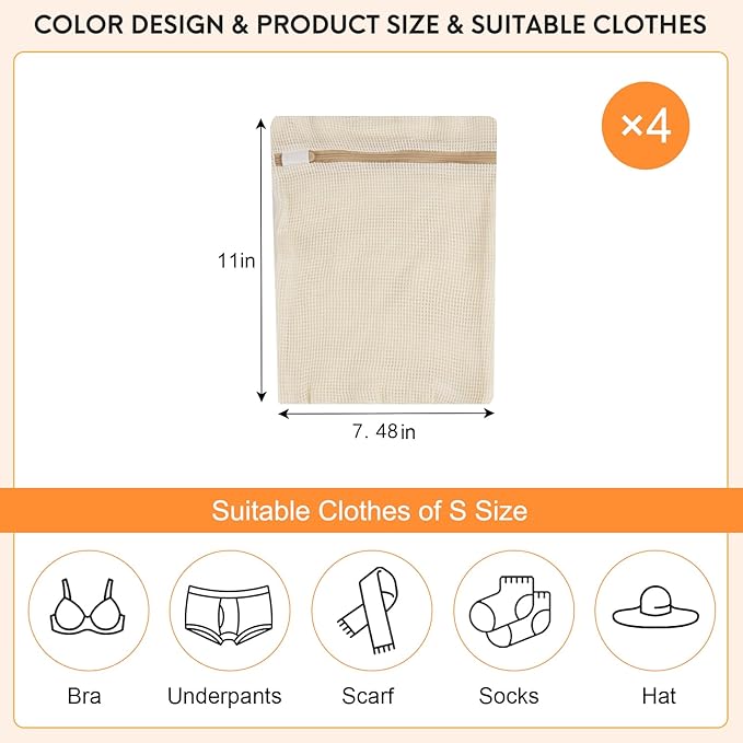 4 Piece Small, Durable Organic Cotton Mesh Laundry Bag - Image 4