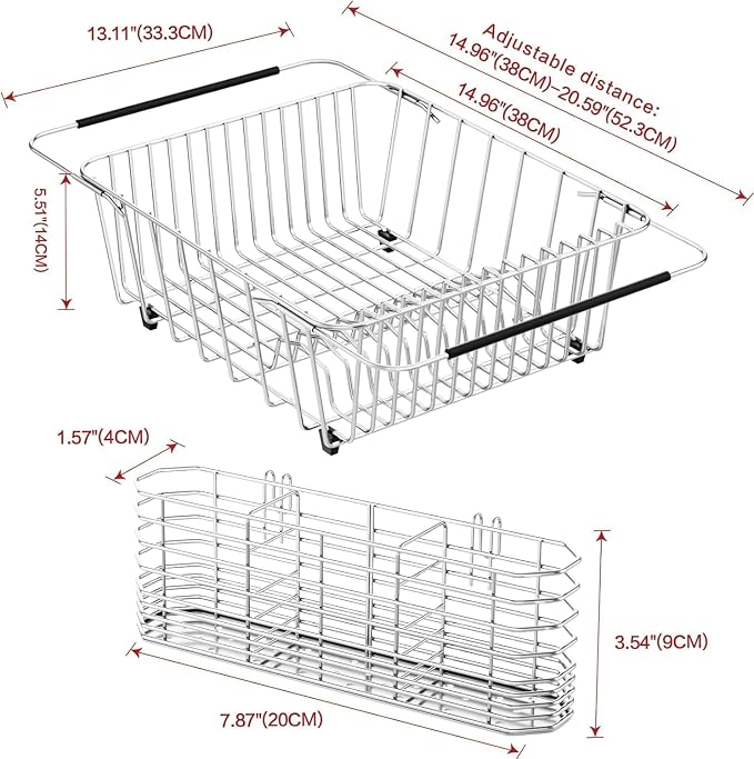 Large Sink Dish Drying Rack, Expandable 304 Stainless Steel Metal Dish Drainer - Image 2