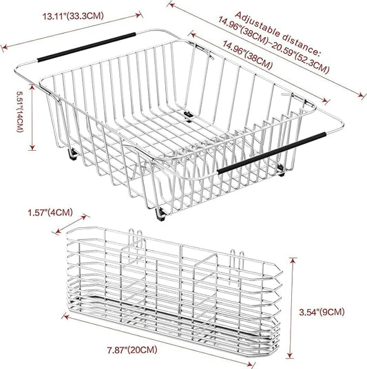 Large Sink Dish Drying Rack, Expandable 304 Stainless Steel Metal Dish Drainer - Image 2