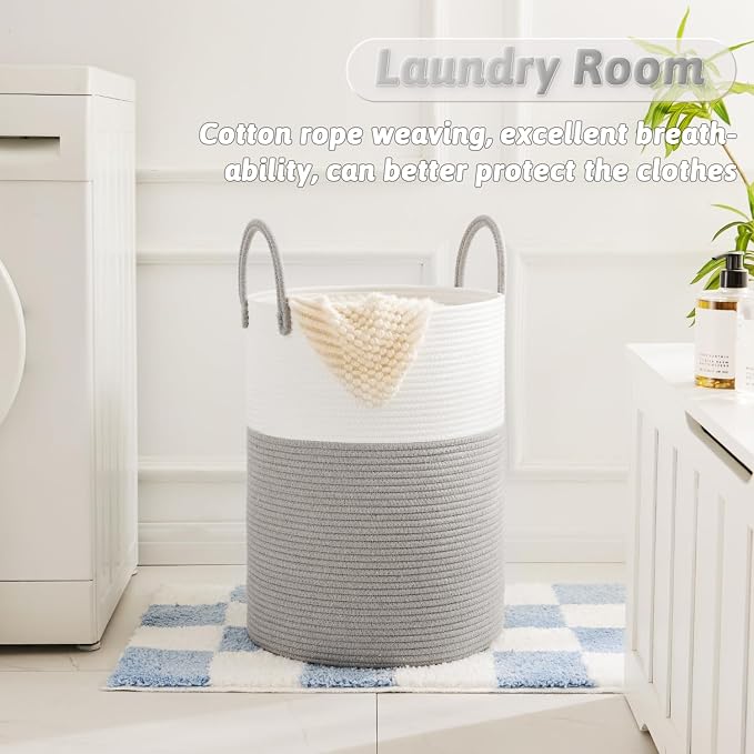 Laundry Basket, Woven Cotton Rope Laundry Hamper, 40L - Image 2