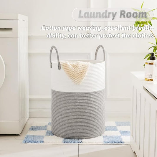 Laundry Basket, Woven Cotton Rope Laundry Hamper, 40L - Image 2