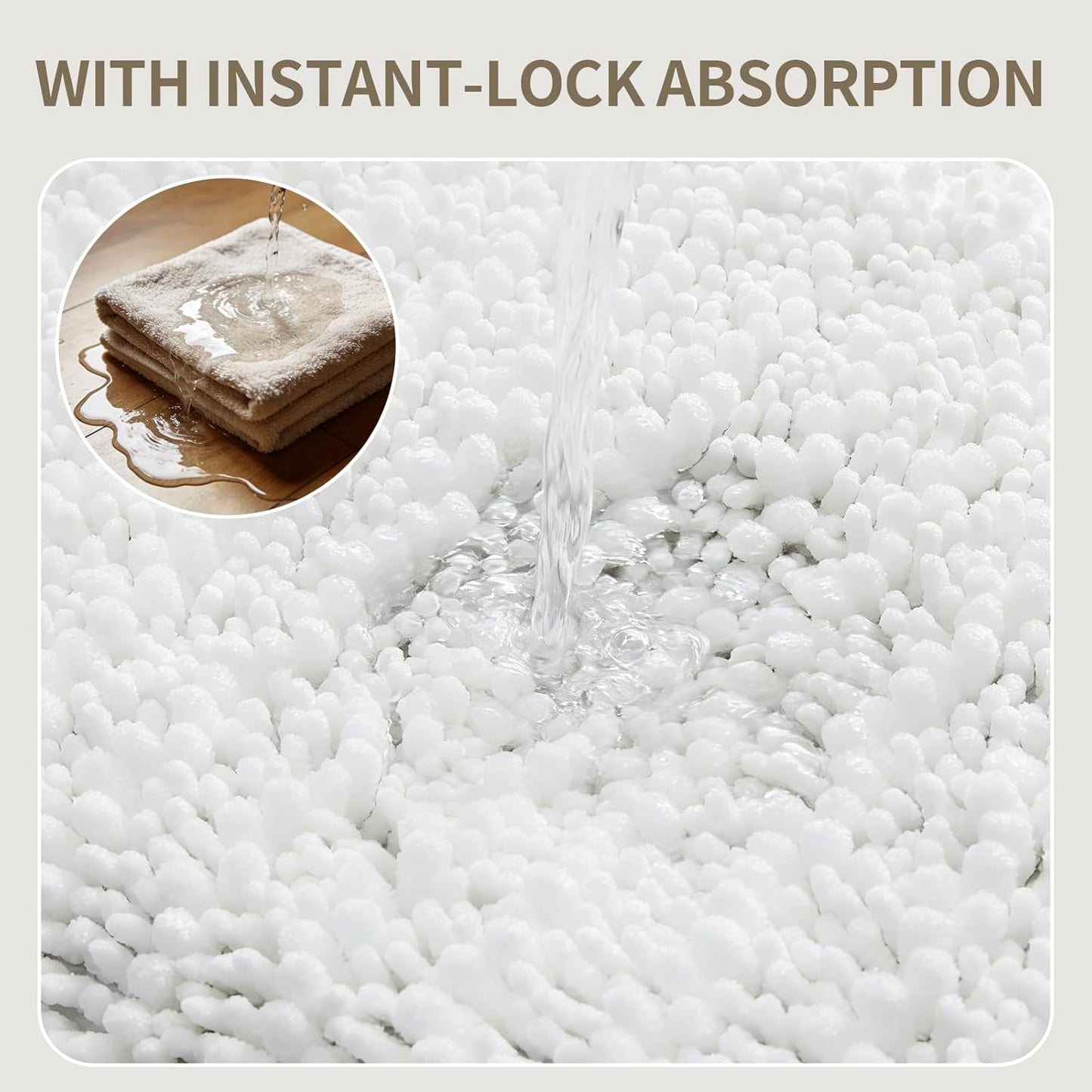 Bathroom Rugs Non Slip Washable 32x20, Extra Thick Soft Chenille Absorbent Bath Mat, High Density Barrier Non Slip Backing, Quick Dry Plush Shaggy Floor Carpet for Tub&Shower, White