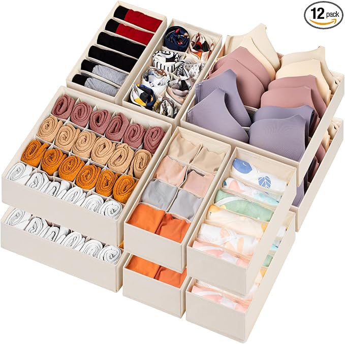 12 Pack Baby Clothes Organizer for Nursery, 116 Cells Fabric Foldable Dresser by Criusia