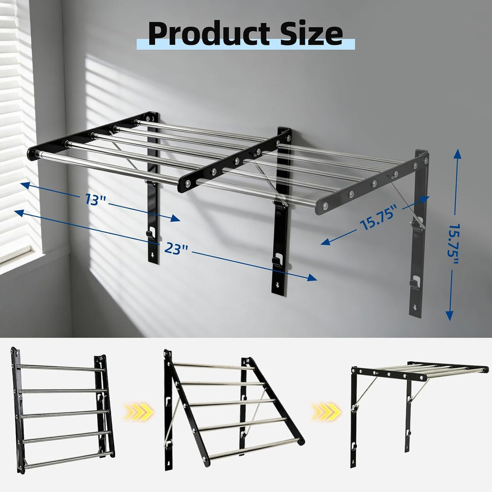Wall Mounted Drying Rack 13-23", Retractable Space Saving, Black