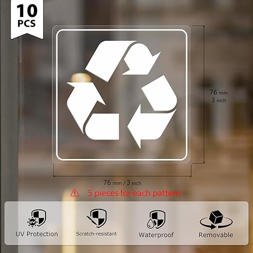 10 Pack Recycle and Trash Clear Stickers 3×3 Inches Vinyl Transparent - Image 3