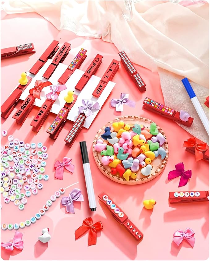 Cheer Pins for Backpack Cheer Stuff Kit 70 Red Colored Clothes Pins - Image 7