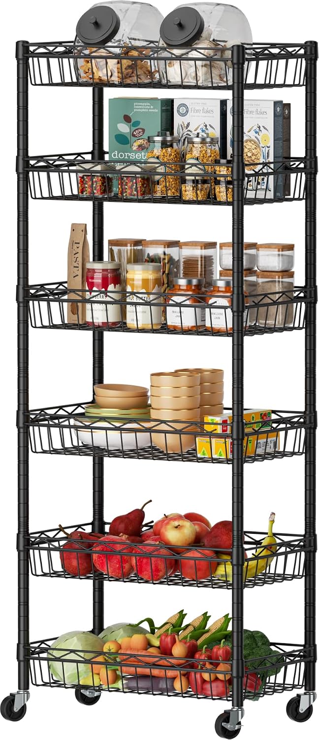 SINGAYE 6 Tier Shelf Wire Shelving Adjustable Storage Shelves Basket Rack
