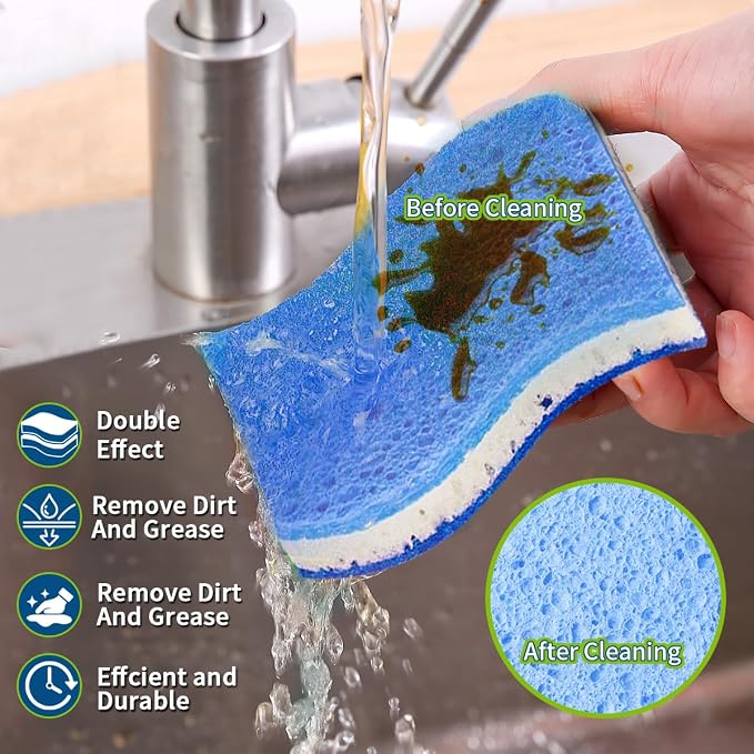 Blue Wood Pulp Sponges 12Pack Non-Scratch Cellulose Scrub Sponge, Dual-Sided - Image 5