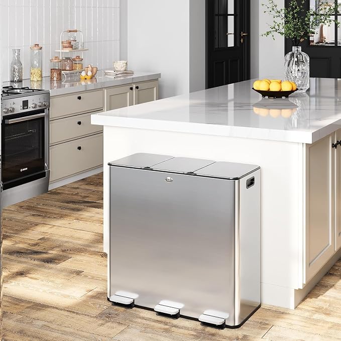 GarveeHome Trash Can 90L/23.8Gal, Three Compartments Pedal Kitchen by GarveeHome