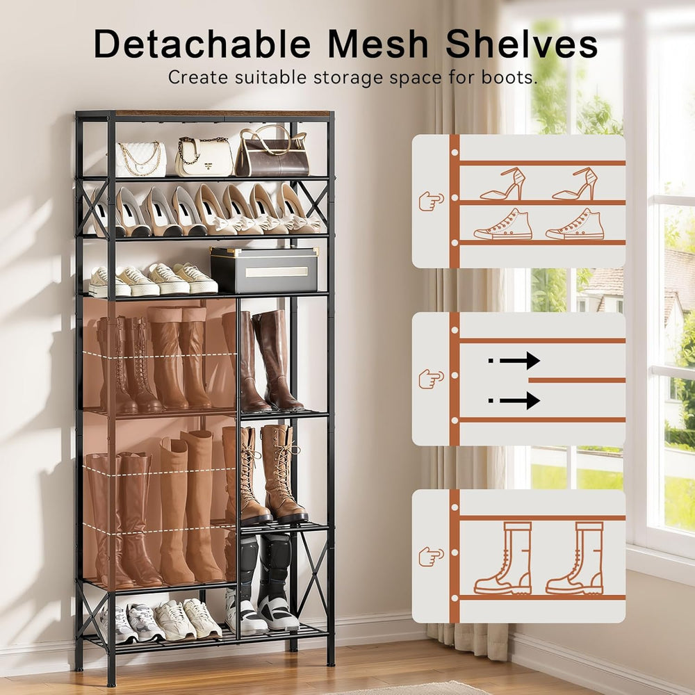 10-Tier Shoe Rack, Boot Storage for Closet, Rustic Brown