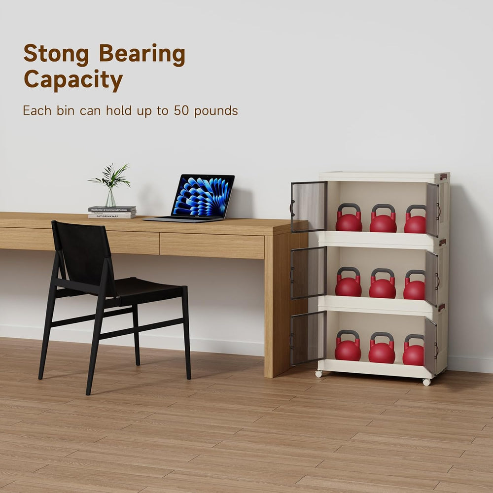Collapsible Storage Bins with Lids and Front Doors, Heavy-Duty Stackable Plas...