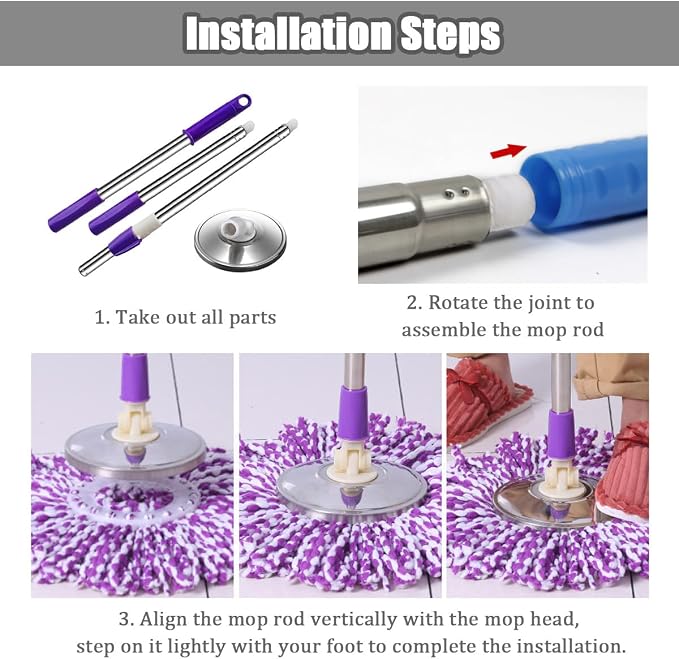 Extended Spin Mop Replacement Mop Handle, Upgraded 60-inch 360 Degrees Rotating - Image 7