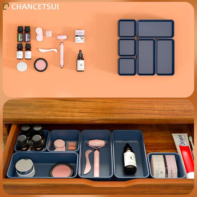 6 Pcs Stackable Drawer Organizer Set Desk Drawer Dividers, Bathroom Vanity - Image 4