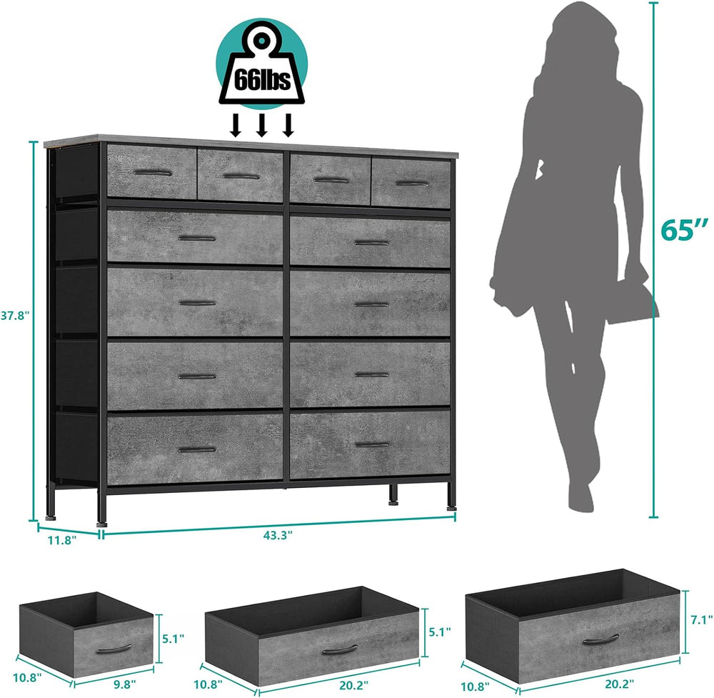 VASICAR Dresser for Bedroom with 12 Deep Drawers, Wide Chest of Drawers