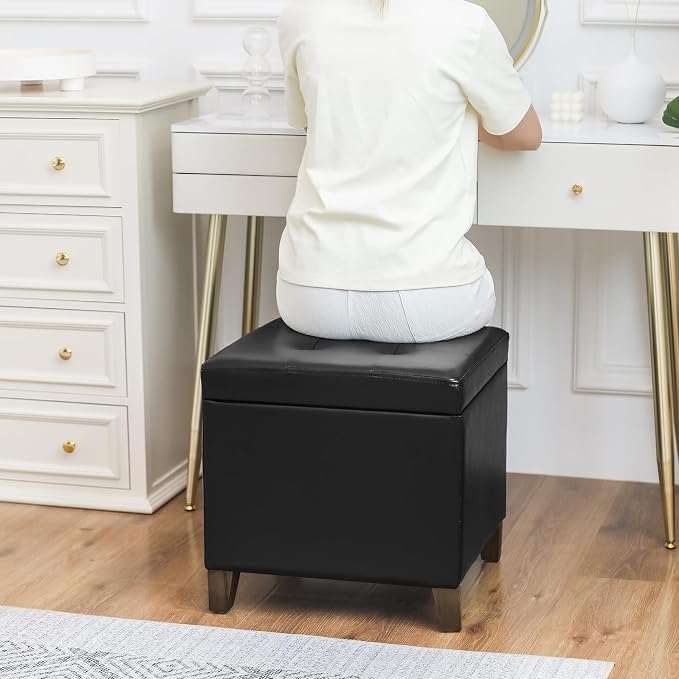Adeco Faux Leather Storage Ottoman Bench - Image 2