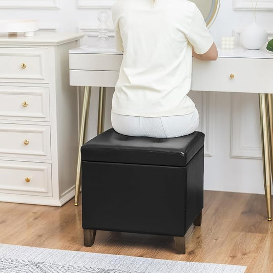 Adeco Faux Leather Storage Ottoman Bench - Image 2