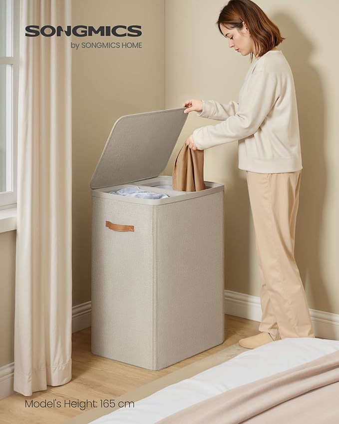 SONGMICS Laundry Basket, 44.9 Gal. Laundry Hamper, 2 Compartments, Easy Assembly - Image 2