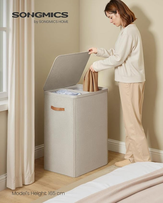 SONGMICS Laundry Basket, 44.9 Gal. Laundry Hamper, 2 Compartments, Easy Assembly - Image 2