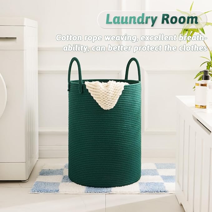 Laundry Basket, Woven Cotton Rope Laundry Hamper, 40L - Image 5