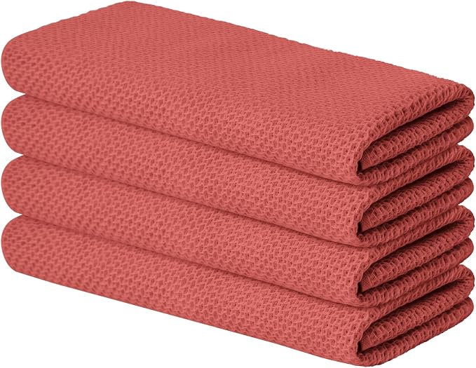 Artoid Mode 100% Cotton Red Waffle Weave Kitchen Dish Cloths, 13x28 Inch Ultra by ArtoidMode
