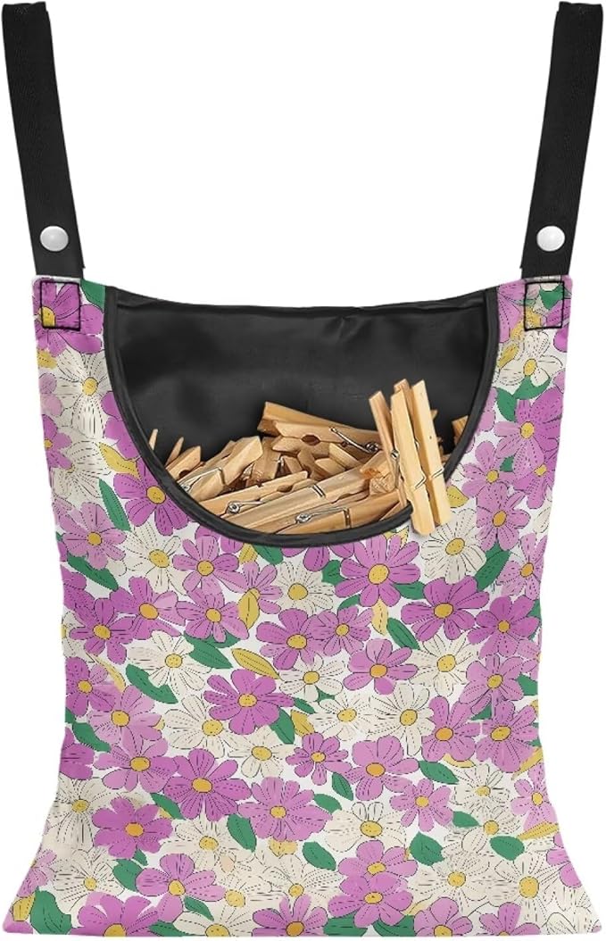 2 Pcs Hippie Flowers Clothes Pin Bag Clothespin Bag Holder 14.5 X 12 Inch by Unknown