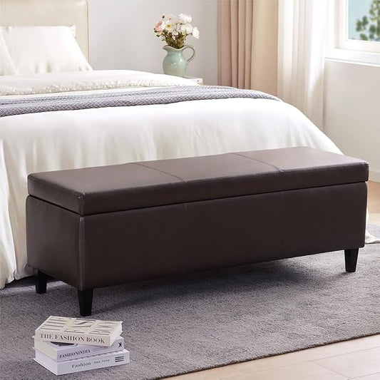 HUIMO Faux Leather Storage Ottoman Bench 50.3 Inch Extra Long PU Upholstered by HUIMO