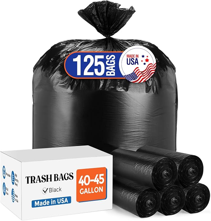 Delxo 40-45 Gallon Black Trash Bags, Durable & Puncture-Resistant Plastic – by Delxo