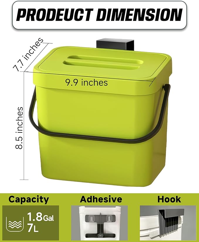 Countertop Compost Bin Kitchen, 1.8 Gallons Hanging Trash Can - Image 2