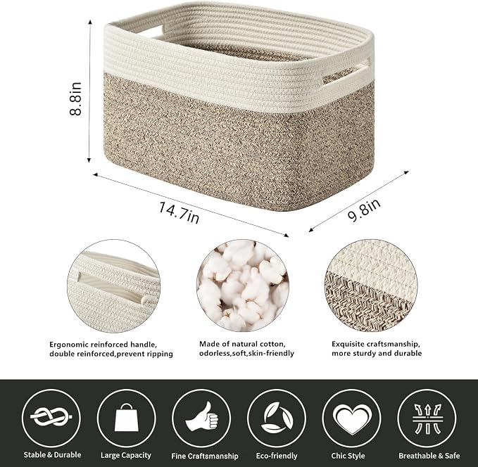 Storage Basket, Woven Baskets for Storage, Cotton Rope Baskets for Organizing - Image 2