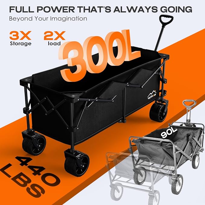 300L Extra Large Collapsible Foldable Wagon, 440lbs Load Capacity 48''L - Image 7