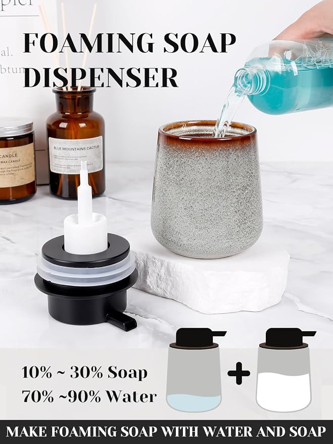 INGOFIN Ceramic Foaming Soap Dispenser -12oz Foam Hand Soap Dispenser Bathroom - Image 6
