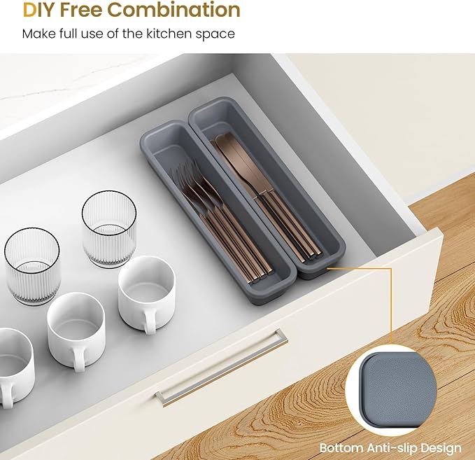 2 Pack Silicone Silverware Drawer Organizer, DIY Free Combination Kitchen - Image 5