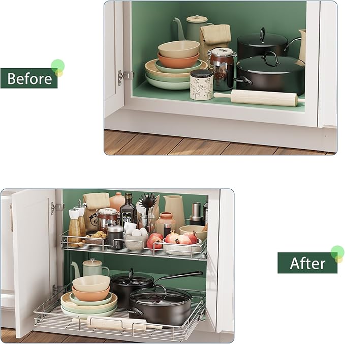LOVMOR 2 Tier 28½"W x 21½"D, Individual Pull Organizer Kitchen Cabinet Storage - Image 6