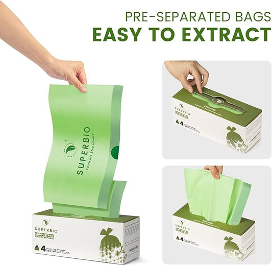 SUPERBIO 4 Gallon Compostable Drawstring Food Scrap Bags, 15.1 Liter, 0.9 Mil - Image 2