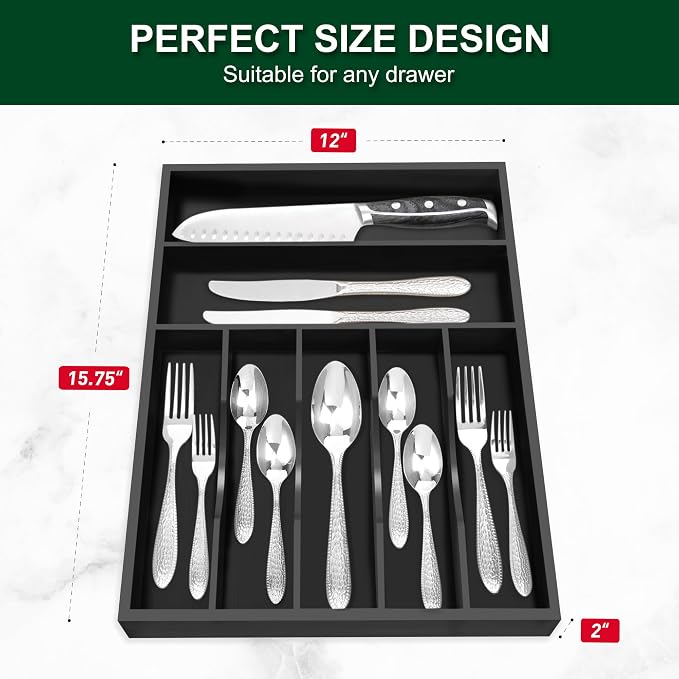 Bellsal Black Utensil Organizer 12.5 Inch Silverware Tray - Image 3