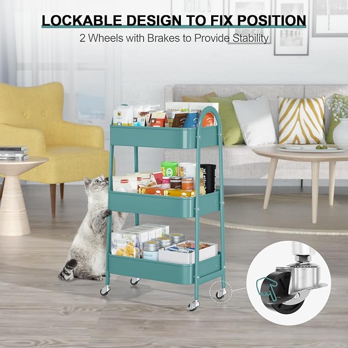 EAGMAK 3 Tier Utility Rolling Cart, Metal Storage Cart - Image 4