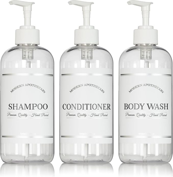 Clear Refillable Shampoo and Conditioner Bottles by ArtanisHome