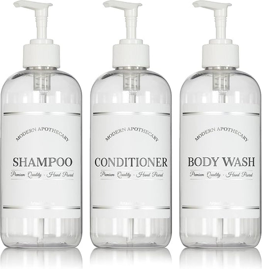 Clear Refillable Shampoo and Conditioner Bottles by ArtanisHome