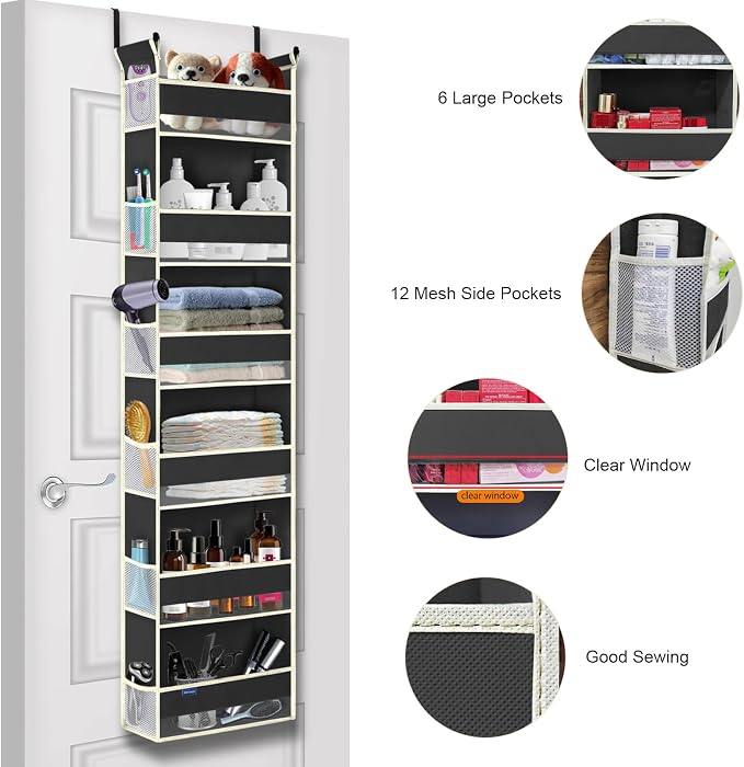 Over The Door Hanging Organizer 6-Shelves and 12 Side Pockets, Over The Door - Image 5