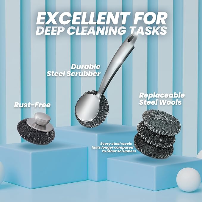 Steel Wool Scrubber Dish Brush Set - Image 4