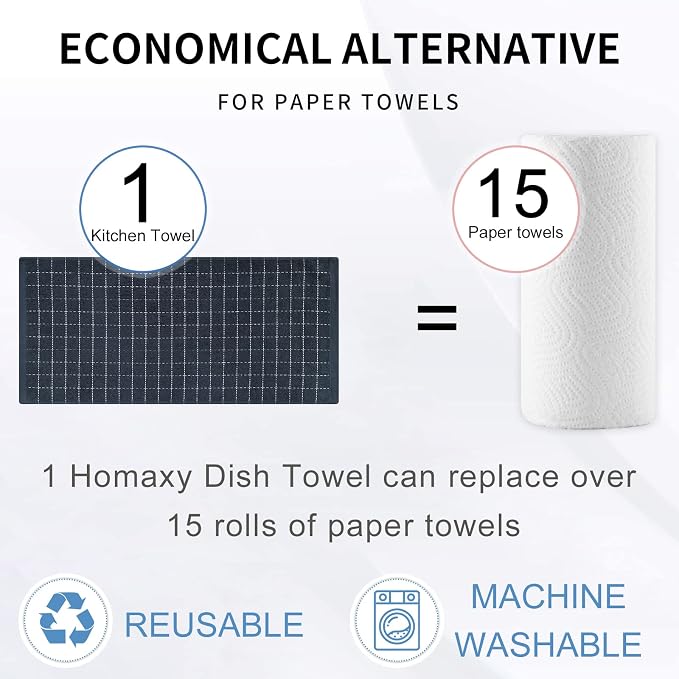 Homaxy 100% Cotton Terry Kitchen Towels, Checkered Designed, Soft and Super - Image 7