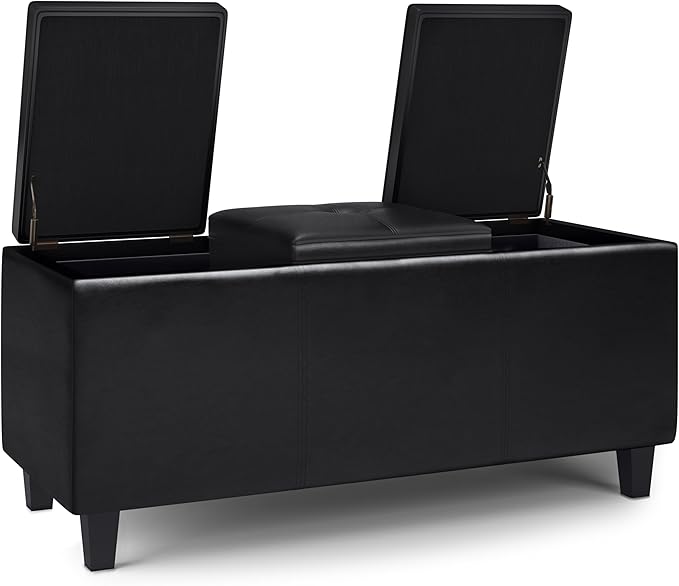 SIMPLIHOME Avalon 42 inch Wide Contemporary Rectangle Tray Storage Ottoman - Image 5