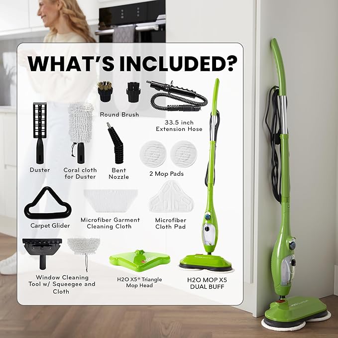 H2O X5 Dual Buff Steam Mop, 8 in 1 Handheld Steam Cleaner - Image 6