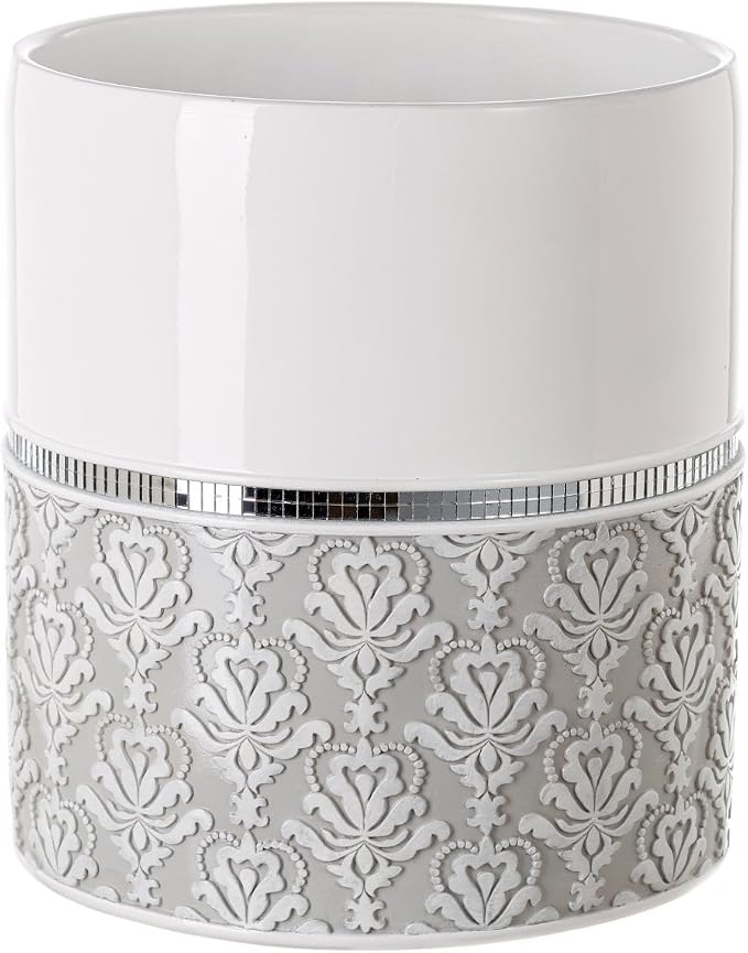 Creative Scents Mirror Damask White and Gray Bathroom Accessories Set - Image 4