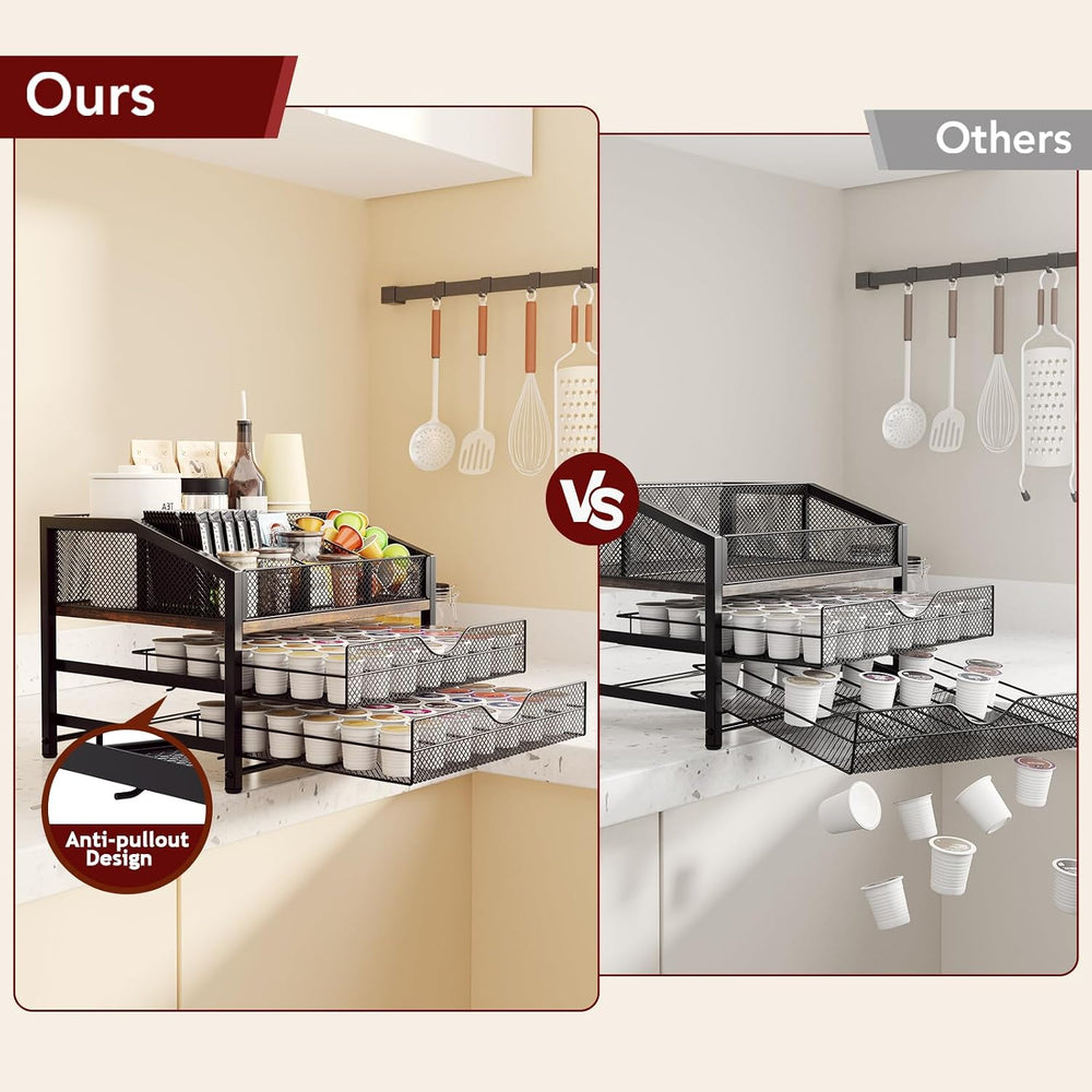 Homsorout Coffee Bar Organizer - Coffee Station for Countertop, Metal and Woo...