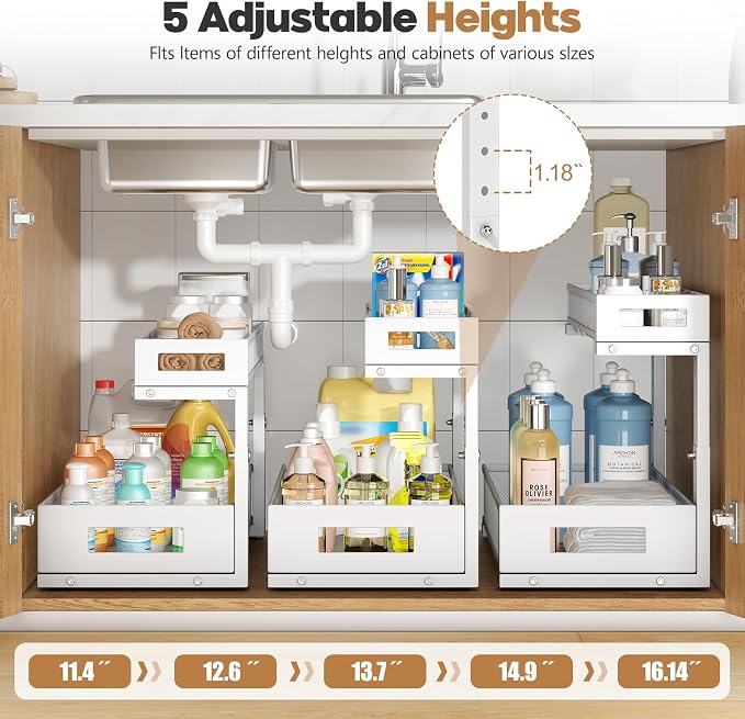 2 Pack 19IN Depth Under Sink Storage Organizer, Large 2-Tier Elegant Mesh Pull - Image 4