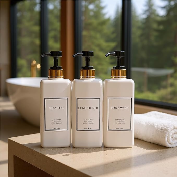 Modern Gold Design Large 27 oz Shampoo and Conditioner Dispensers - Image 5