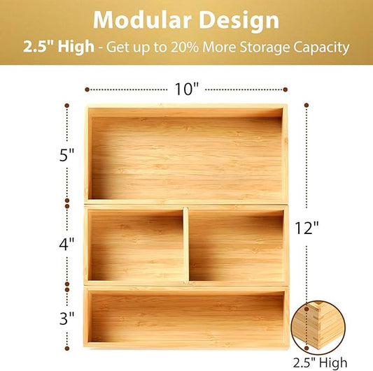 Umilife Drawer Organizer Storage Boxes, 2.5" High Bamboo Drawer Dividers - Image 2