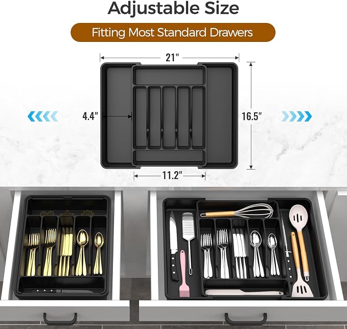 Extra Large Expandable Silverware Organizer, BPA-Free Food-Safe Cutlery - Image 3