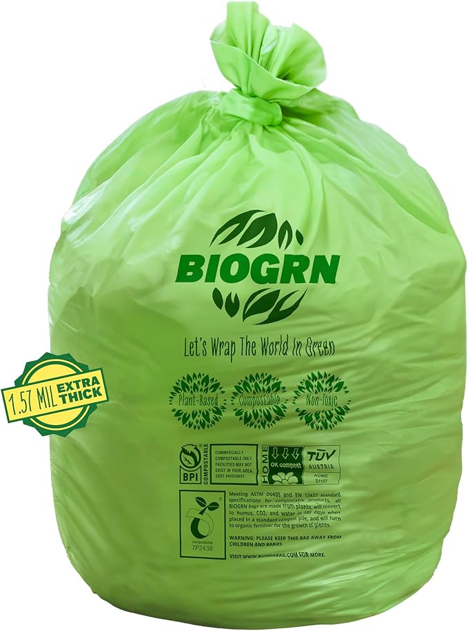 30-33 Gallon Compostable Trash Bags Flat-Top 30 Bags Heavy Duty1.57 Mil - Image 9